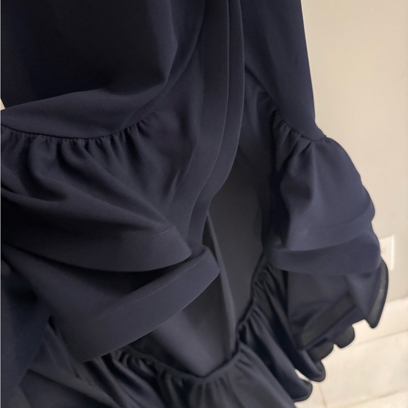New Betsy and Adam Arielle Ruffle Tier Scuba Crepe Dress Navy Sz 2 - Picture 9 of 12